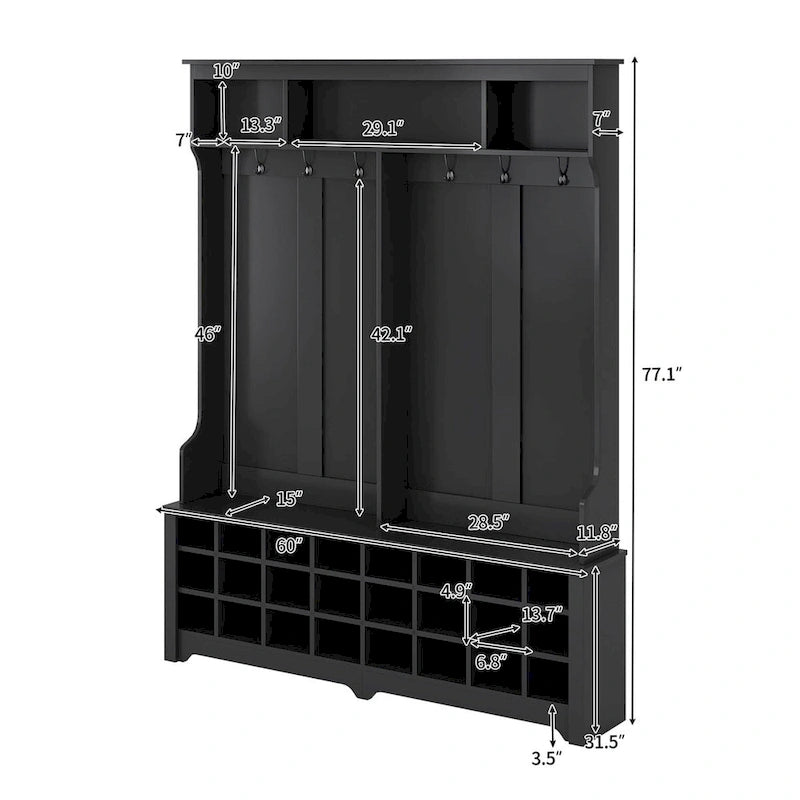 Merax Multiple Functions Hall Tree with Hooks, Shelves & 24 Shoe Cubbies