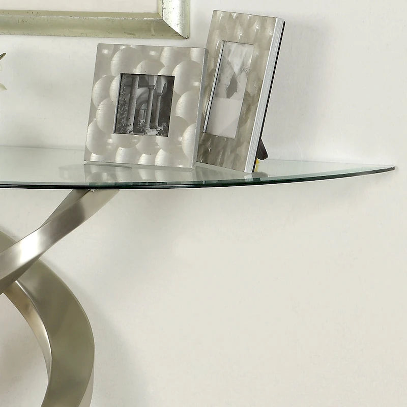 Sele Contemporary Silver 45-inch Glass Top Half-moon Sofa Table by Furniture of America