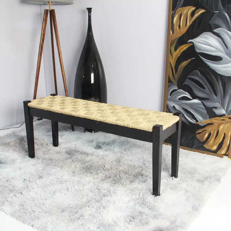 M4H Shambles Solid Wood Natural Seagrass Indoor Bench