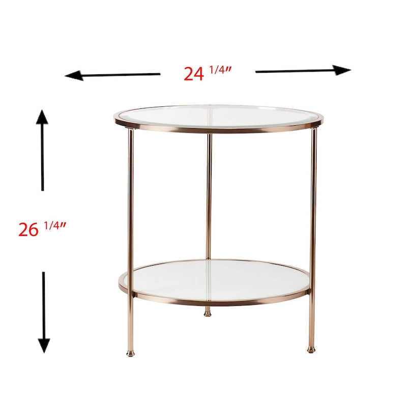 HomeRoots 26 Gold Glass And Iron Round End Table With Shelf - 24.25x24.25x26.25