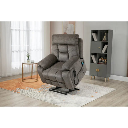 Gray Chenille Power Lift Recliner, Massage, Hidden Cup Holder