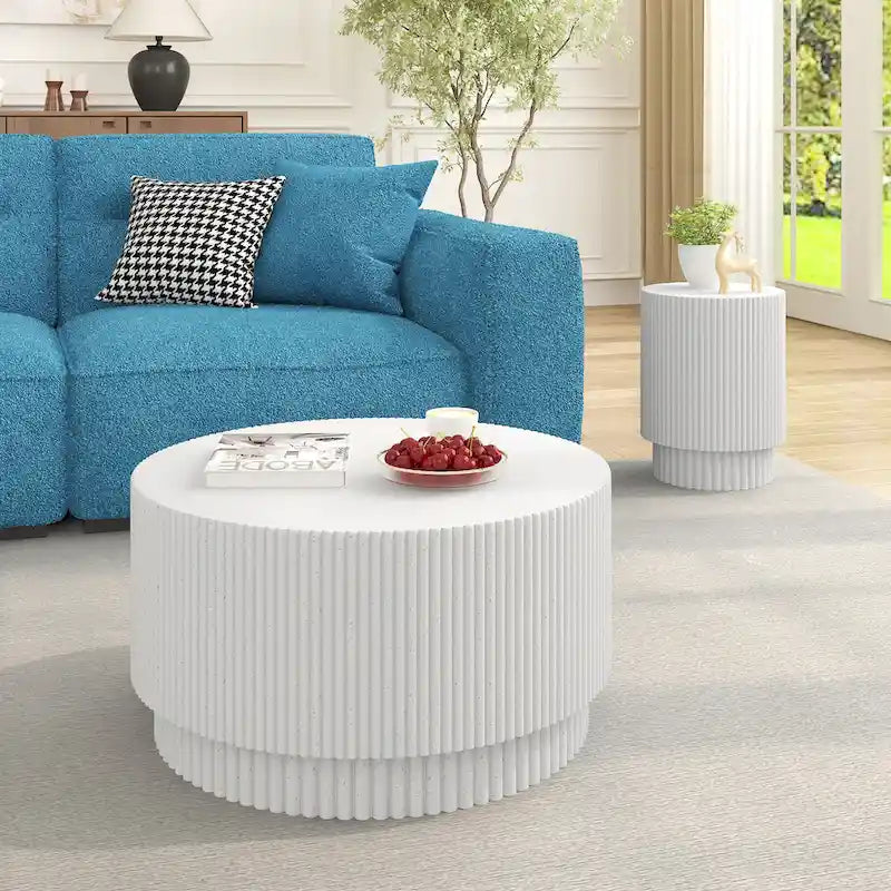 15.72-inch H-Barrel Coffee Table, Nordic Style, Simple Design, Suitable For Indoor And Outdoor Use, Magnesium Oxide Material