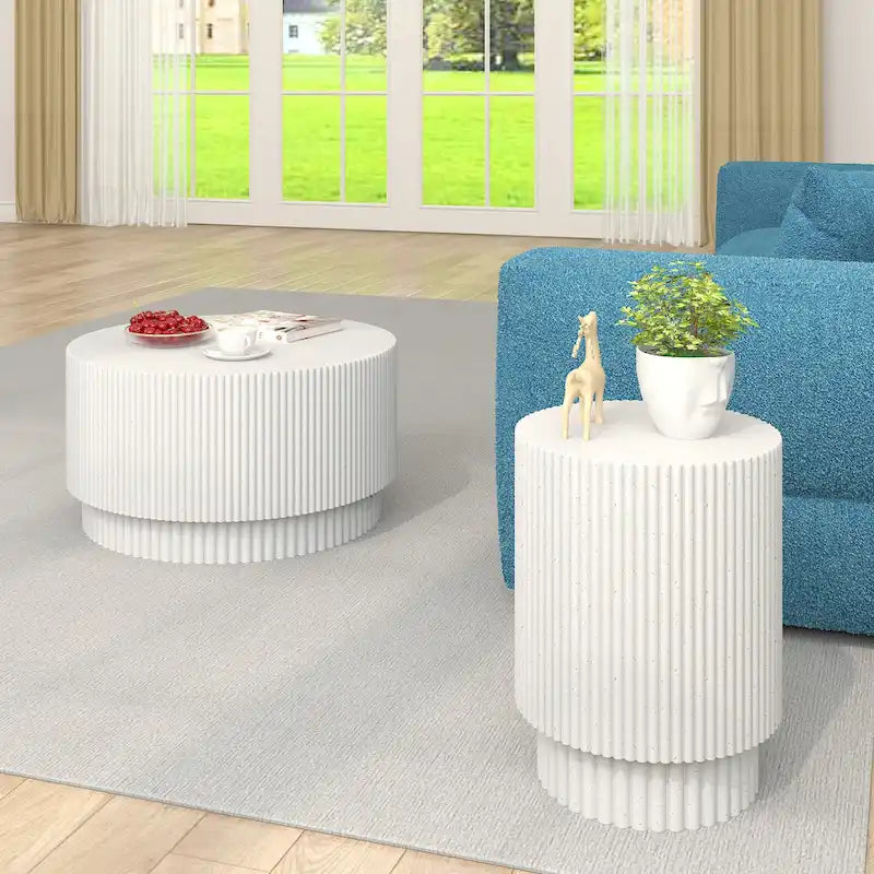 15.72-inch H-Barrel Coffee Table, Nordic Style, Simple Design, Suitable For Indoor And Outdoor Use, Magnesium Oxide Material