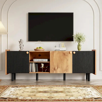 Mid Century TV Stand with 3 Cabinets,Media Console Table for TVs up to 70,Entertainment Center with Storage for Living room