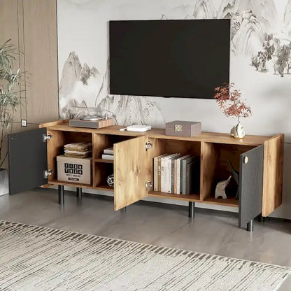 Mid Century TV Stand with 3 Cabinets,Media Console Table for TVs up to 70,Entertainment Center with Storage for Living room