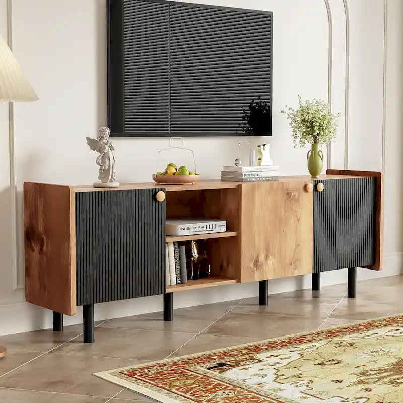 Mid Century TV Stand with 3 Cabinets,Media Console Table for TVs up to 70,Entertainment Center with Storage for Living room