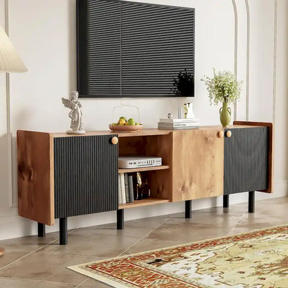 Mid Century TV Stand with 3 Cabinets,Media Console Table for TVs up to 70,Entertainment Center with Storage for Living room