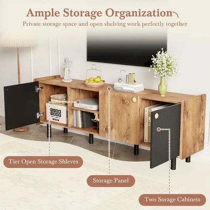 Mid Century TV Stand with 3 Cabinets,Media Console Table for TVs up to 70,Entertainment Center with Storage for Living room