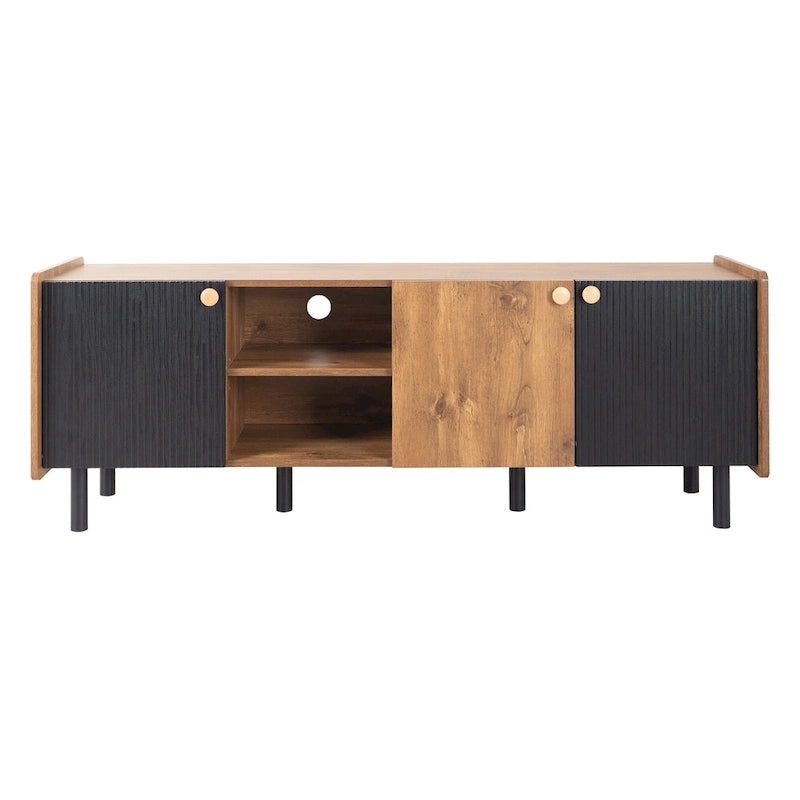 Mid Century TV Stand with 3 Cabinets,Media Console Table for TVs up to 70,Entertainment Center with Storage for Living room