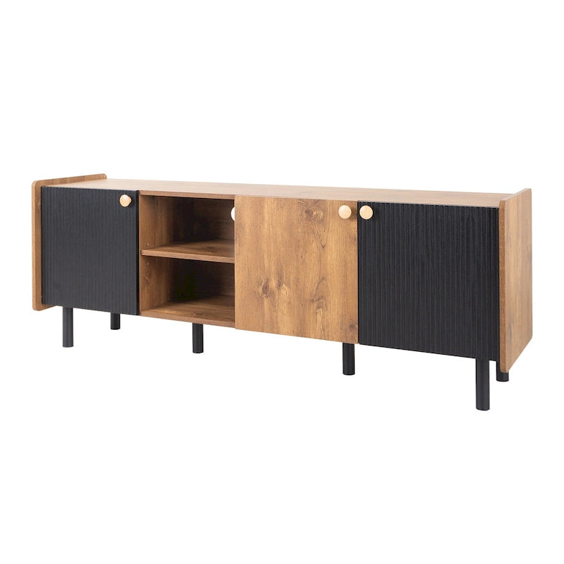 Mid Century TV Stand with 3 Cabinets,Media Console Table for TVs up to 70,Entertainment Center with Storage for Living room