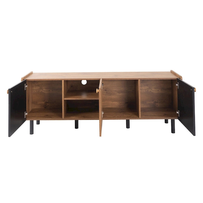 Mid Century TV Stand with 3 Cabinets,Media Console Table for TVs up to 70,Entertainment Center with Storage for Living room