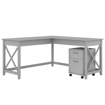 Key West 60W L Shaped Desk with Mobile File Cabinet by Bush Furniture
