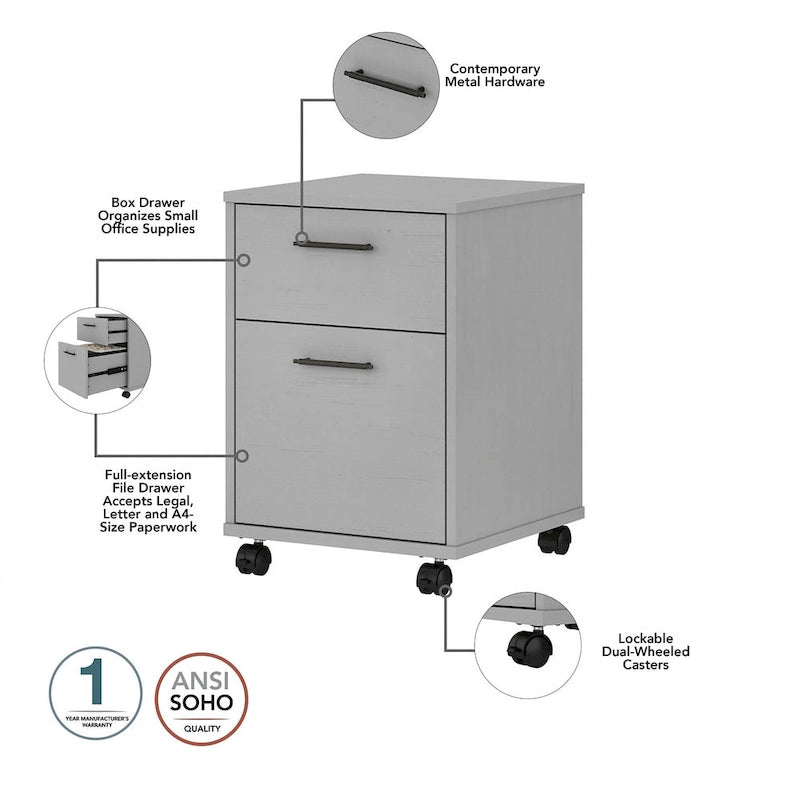 Key West 60W L Shaped Desk with Mobile File Cabinet by Bush Furniture