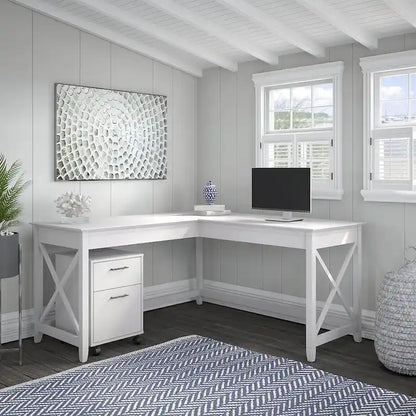 Key West 60W L Shaped Desk with Mobile File Cabinet by Bush Furniture