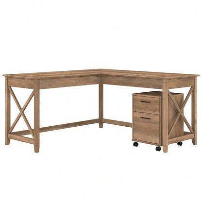 Key West 60W L Shaped Desk with Mobile File Cabinet by Bush Furniture