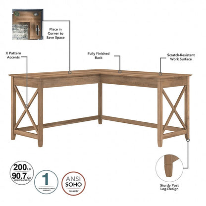 Key West 60W L Shaped Desk with Mobile File Cabinet by Bush Furniture