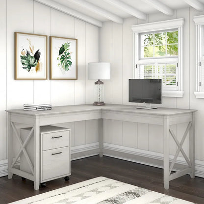 Key West 60W L Shaped Desk with Mobile File Cabinet by Bush Furniture
