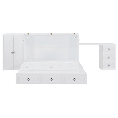 Queen Size Murphy Bed with USB Port, Large Drawer, and Wardrobe/Desk Combo