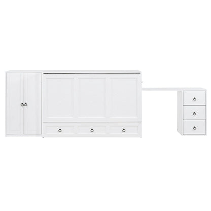 Queen Size Murphy Bed with USB Port, Large Drawer, and Wardrobe/Desk Combo