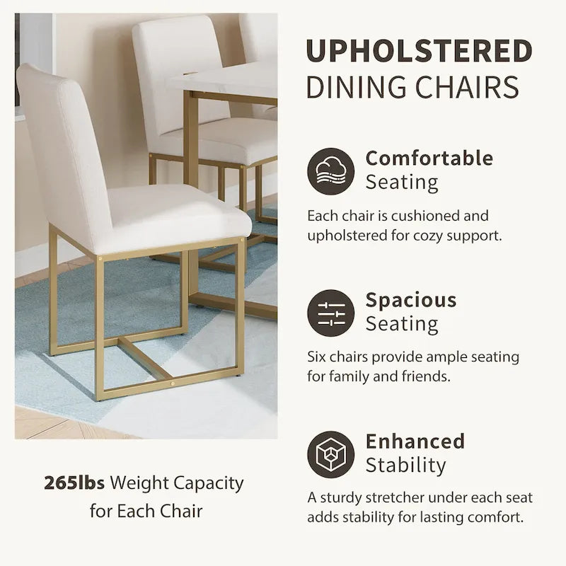 GDFStudio - Carter Modern Rectangular Dining Set with Faux Marble Table and Six Upholstered Chairs
