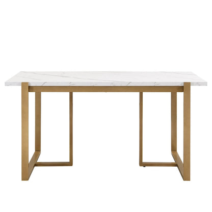 GDFStudio - Carter Modern Rectangular Dining Set with Faux Marble Table and Six Upholstered Chairs
