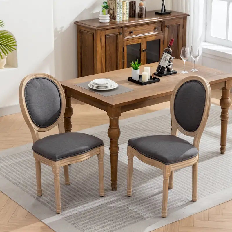 French Oval Back Dining Chair Set of 2, Exquisite Dining Chair Retro Decorative Chair Solid Wood Frame Side Chair