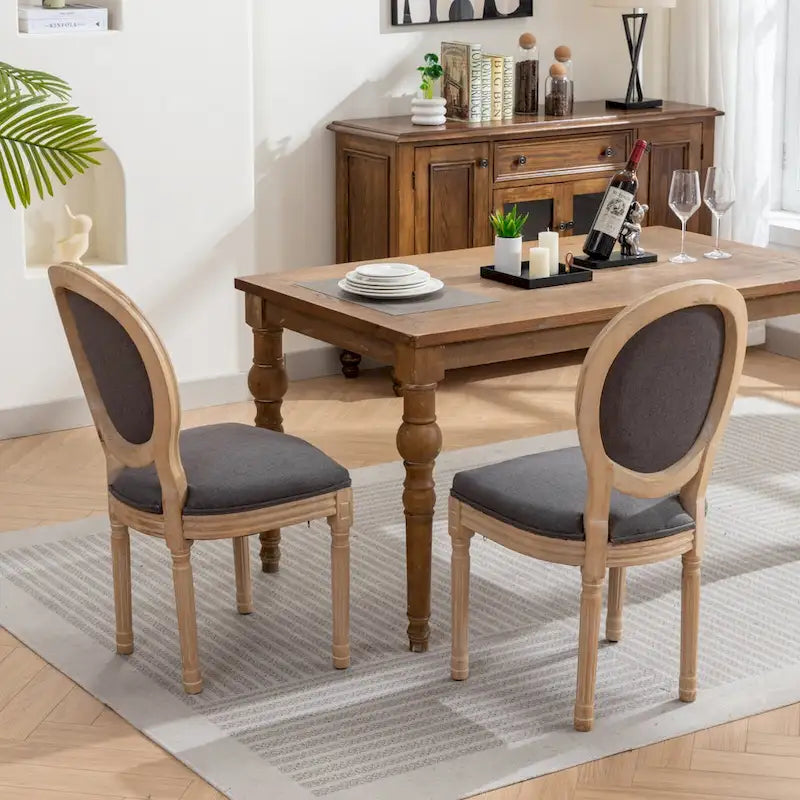 French Oval Back Dining Chair Set of 2, Exquisite Dining Chair Retro Decorative Chair Solid Wood Frame Side Chair