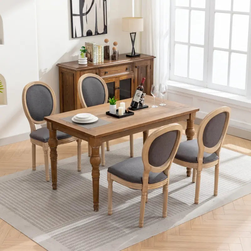 French Oval Back Dining Chair Set of 2, Exquisite Dining Chair Retro Decorative Chair Solid Wood Frame Side Chair