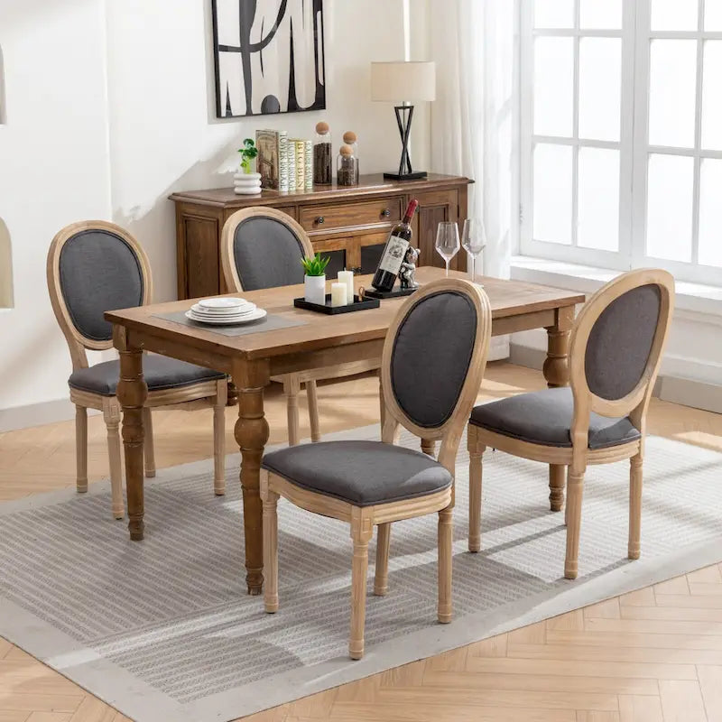French Oval Back Dining Chair Set of 2, Exquisite Dining Chair Retro Decorative Chair Solid Wood Frame Side Chair
