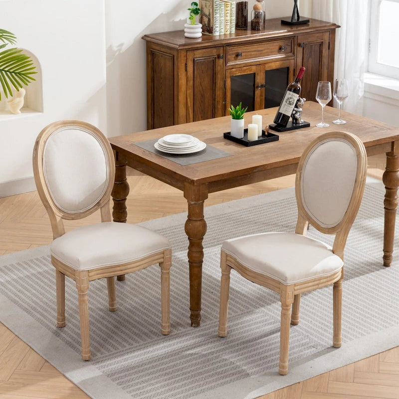 French Oval Back Dining Chair Set of 2, Exquisite Dining Chair Retro Decorative Chair Solid Wood Frame Side Chair