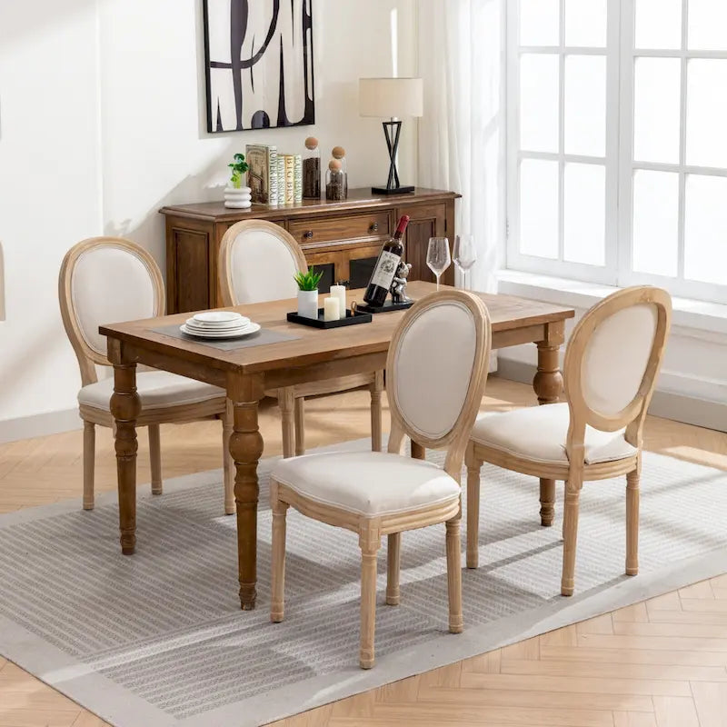 French Oval Back Dining Chair Set of 2, Exquisite Dining Chair Retro Decorative Chair Solid Wood Frame Side Chair