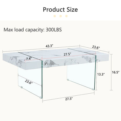 Rectangular Coffee Table with Tempered Glass Legs Wood Side Tables Wood Center Tables for Living Room Reception Room