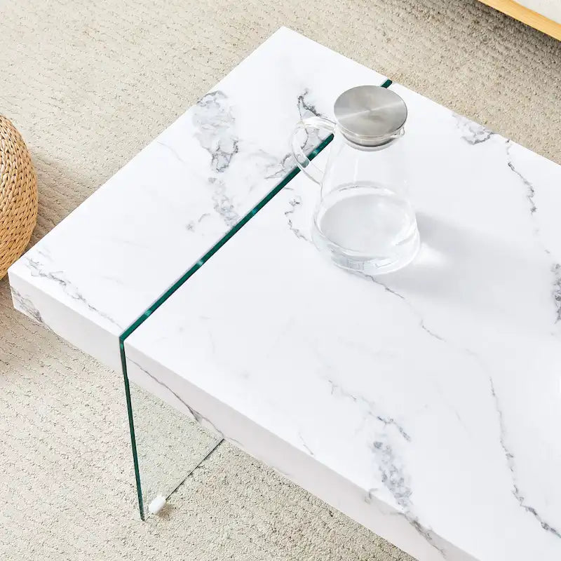 Rectangular Coffee Table with Tempered Glass Legs Wood Side Tables Wood Center Tables for Living Room Reception Room