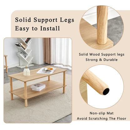 39 Coffee Table with 2-Tier Rubberwood Legs