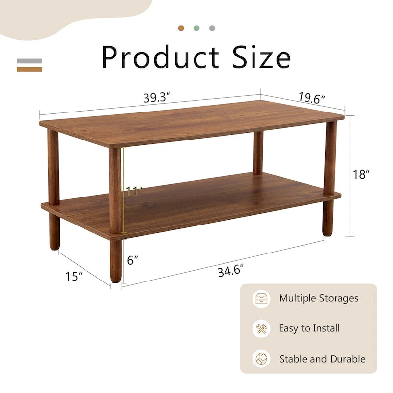 39 Coffee Table with 2-Tier Rubberwood Legs