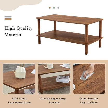 39 Coffee Table with 2-Tier Rubberwood Legs