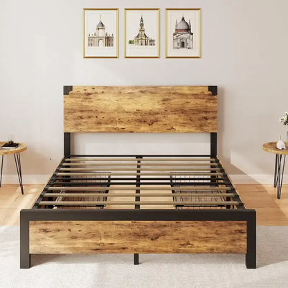 Metal Platform Bed Frame with 4 Storage Drawers,Wooden Headboard