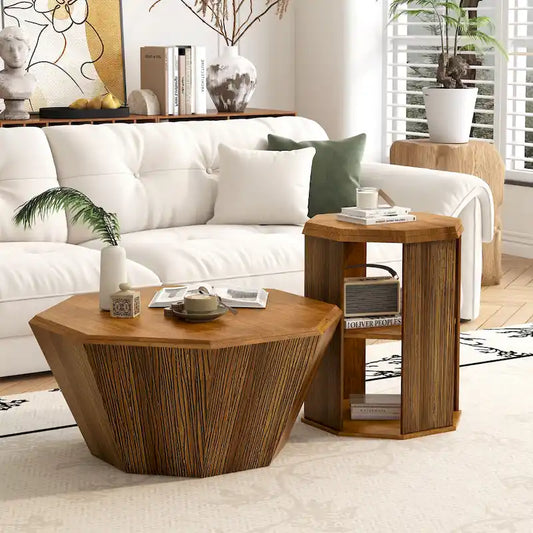 31.5 Octagonal Rubber wood Coffee Tables (Set of 2 Pieces)