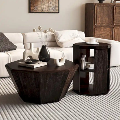 31.5 Octagonal Rubber wood Coffee Tables (Set of 2 Pieces)