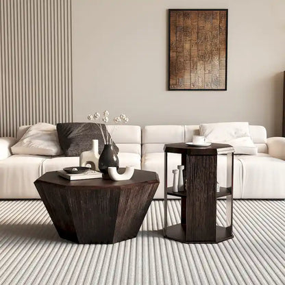 31.5 Octagonal Rubber wood Coffee Tables (Set of 2 Pieces)