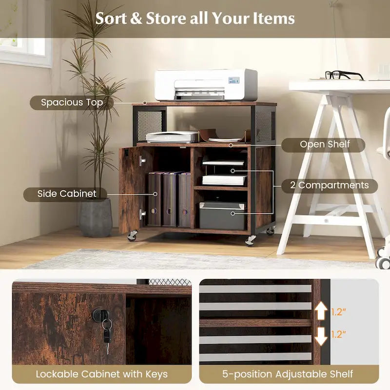 Costway File Cabinet on Wheels with Charging Station & Cable - See Details