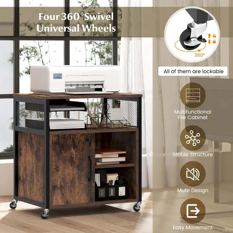 Costway File Cabinet on Wheels with Charging Station & Cable - See Details