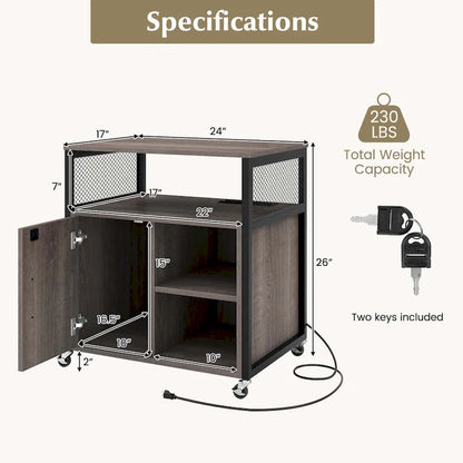 Costway File Cabinet on Wheels with Charging Station & Cable - See Details