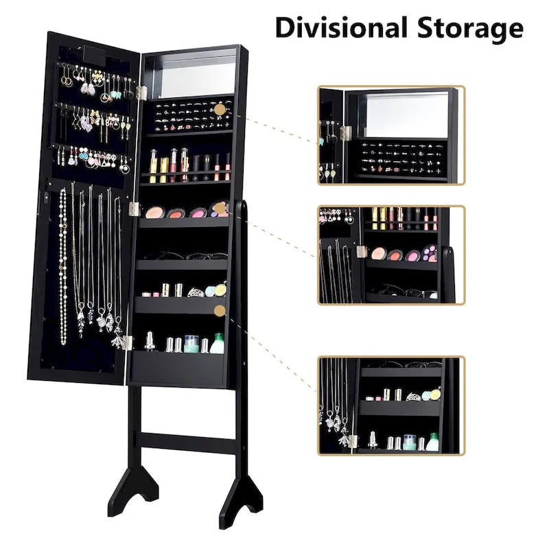 Costway Mirrored Jewelry Cabinet Organizer w/18 LED lights Black