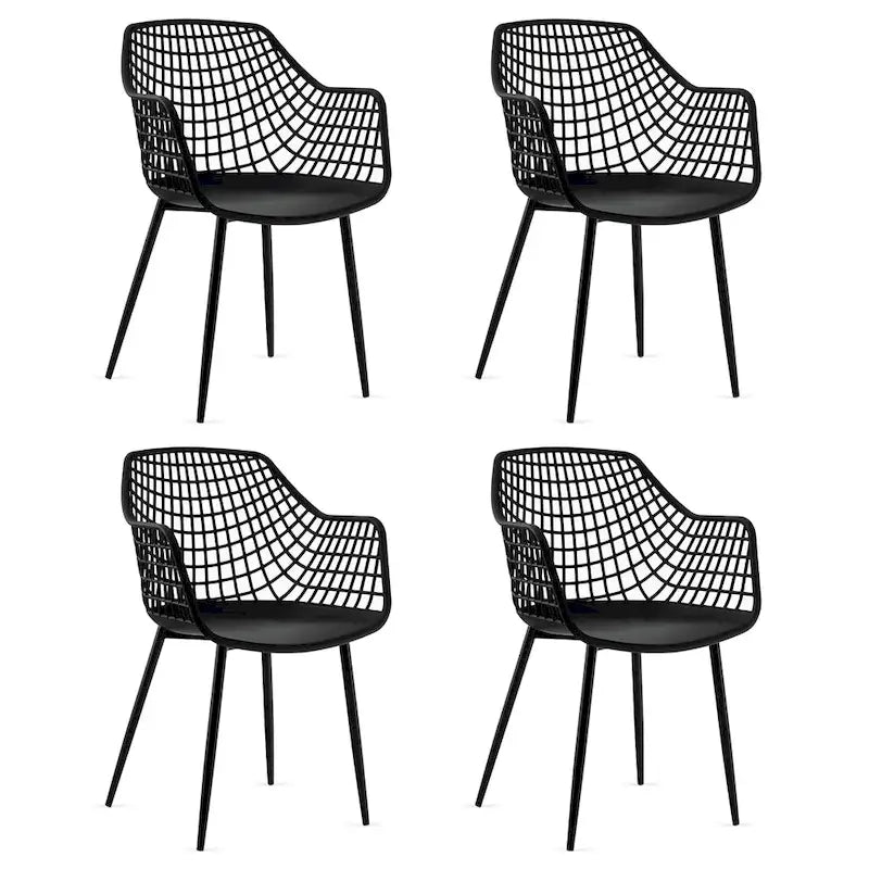 Costway Modern Dining Chair Set of 4 Plastic Shell Hollow withMetal