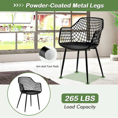 Costway Modern Dining Chair Set of 4 Plastic Shell Hollow withMetal