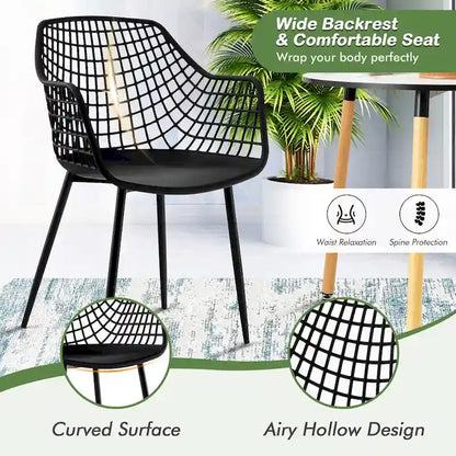 Costway Modern Dining Chair Set of 4 Plastic Shell Hollow withMetal