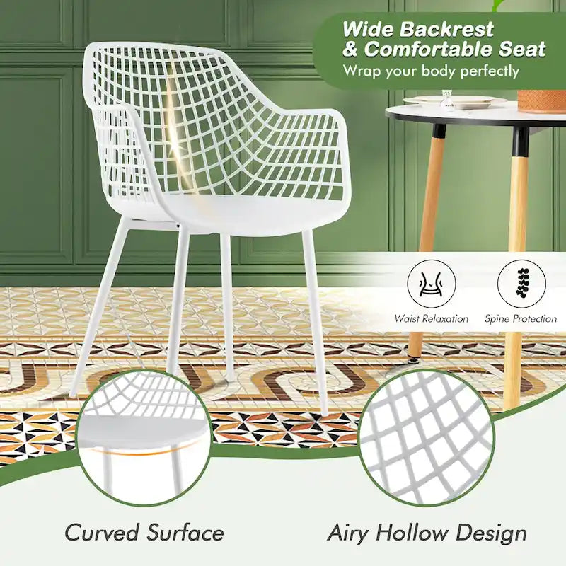 Costway Modern Dining Chair Set of 4 Plastic Shell Hollow withMetal