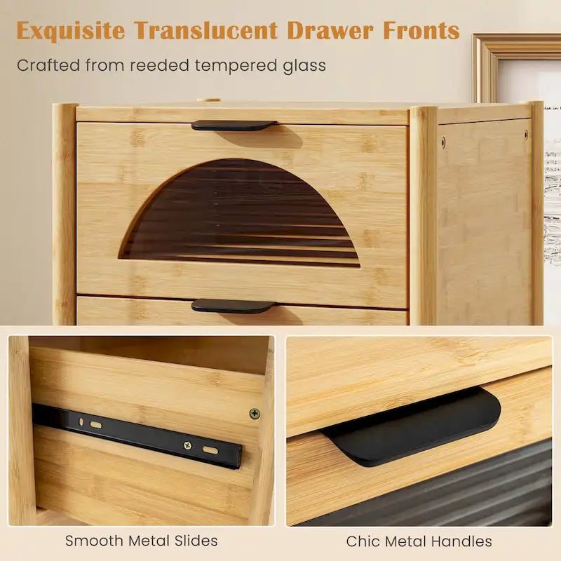 Costway 1/2 PCS Bamboo Nightstand with 2 Storage Drawers & Reeded