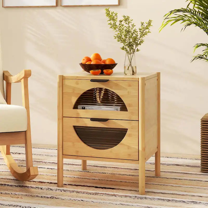 Costway 1/2 PCS Bamboo Nightstand with 2 Storage Drawers & Reeded